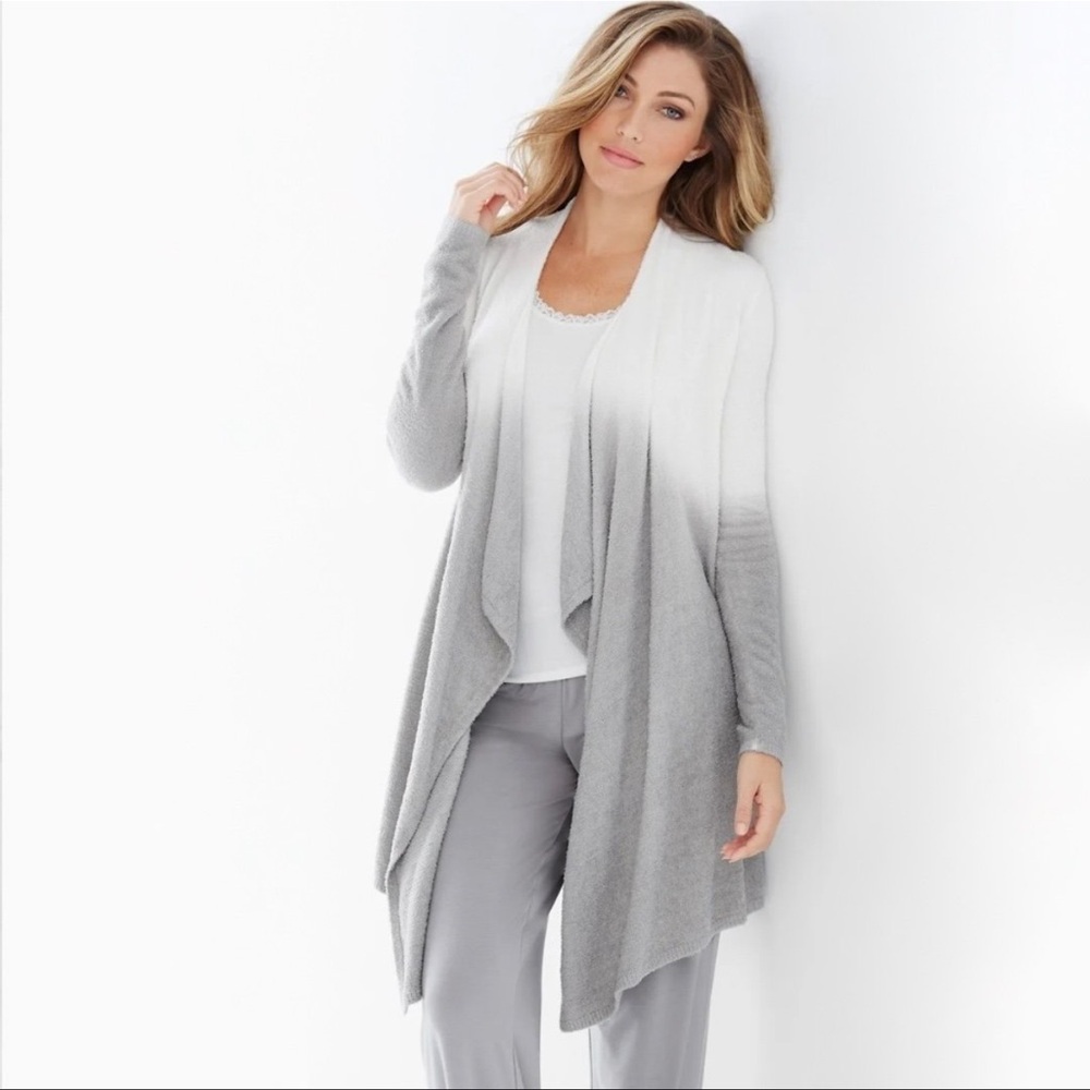 Barefoot Dreams Bamboo Chic Lite Calypso Knit Cardigan Wrap Pearl & Pewter